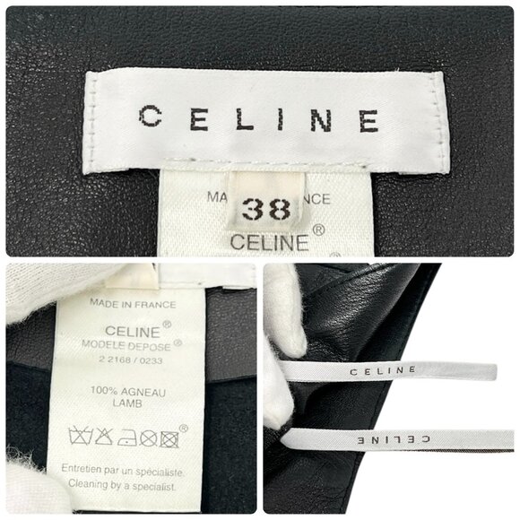 CELINE Vintage Macadam Logo Button Mini Skirt #38 Black Silver Leather [105060] - Picture 13 of 13